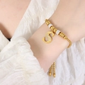 Verstelbare 18K vergulde titanium armband met fonkelende kristallen letter S hanger - Gouden Armband - Letter S