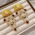 2507028 Half-circle Metal Crystal Beaded Tassel Earrings (s925 Silver Needle)