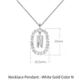 Collana in argento placcato oro bianco 18K con ciondolo ovale lettera N e zirconi - Stile Lettera N con Cornice Ovale Incastonata di Strass / 40-50cm Regolabile / Oro bianco
