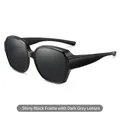 Sur-lunettes de soleil polarisées pour femme avec monture noire et verres gris - Lentille standard / Monture Noir Brillant Verre Gris