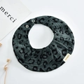 Detail of baby leopard print cotton bib with gauze texture and adjustable snaps - Oval / Dark Green