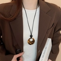 Collana vintage con cerchio in resina tartarugata e cordoncino di cuoio nero chic - 3#Anello in Tartaruga-Caffè
