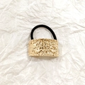 Minimalist elastic hair tie with textured gold hollow rectangular metal plate - Gold Rectangle Liquid 5cm