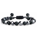 Adjustable woven bracelet with blue goldstone beads and faceted hematite accents - Green Sandstone & Hematite