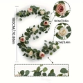 180cm artificial eucalyptus garland with 9cm pink and cream silk roses for wedding decor - 1.8m / Orange Pink