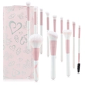Set of 12 marble handle makeup brushes with pink bristles and a matching leather bag - 12Pcs Clear Sky Pink with Pouch