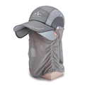 Grauer Outdoor-Sonnenschutzhut mit abnehmbarer Maske und Mesh-Polyester-Gewebe - Einstellbar (56-60cm) / Ausziehbarer Krempe Stil / Hellgrau