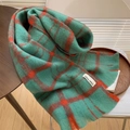 Thick mohair plaid scarf in teal and orange with tassels and minimalist brand label - Green Tag Plaid