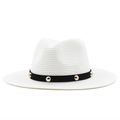 Detail of white straw cowboy hat with black ribbon featuring gold metallic studs - M (56-58cm) / White