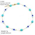 Close-up of 18k gold plated stainless steel necklace with turquoise and blue glass beads - Gold Boho Turquoise Blue Style (S-N566)