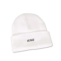 Detail of the white knitted beanie featuring black KING letter embroidery and folded cuff - M (56-58cm) / White