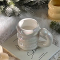 White pearl glaze ceramic mug with cute bubble shape design on white fur background - Pearlescent White Bubble Style / White