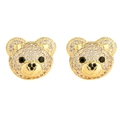 Macro detail of gold teddy bear earrings with pavé set sparkling crystal zircons - Gold Base White Zircon 1 Pair
