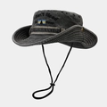 Dettagli del ricamo e degli occhielli sul cappello western vintage in tela grigio scuro - Taglia unica / Nero
