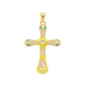 18K gold-plated cross pendant with blue and white stones and yellow enamel finish - Lemon Yellow Enamel Snake Cross