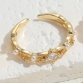 French vintage adjustable ring in 14K gold plated brass with pearls and cubic zirconia - 4 Pearls