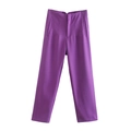 Pantaloni da donna viola a vita alta con gamba dritta, tasche laterali e zip frontale - XS / Pantaloni e gonne / Viola