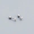 Silver S925 eight-point star screw back earrings with white zircon accents - Platinum (White Stone)