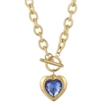 Collier chaîne plaqué or 18 carats avec fermoir OT et pendentif cœur en cristal bleu - Chaîne Dorée Cœur Bleu Foncé (KN229678-Z)