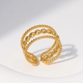 Three-layer beaded texture adjustable open ring in 18k gold plated stainless steel - Gold