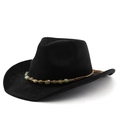 Cappello da cowboy nero in pelle scamosciata boho con fascia in perline e tesa curva unisex - M (56-58cm) / Nero