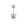 Golden belly button ring with double heart-shaped clear cubic zirconia crystals - Double Heart Style / Gold