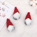 Three handmade Christmas gnome ornaments with red sequin hats and plush white beards - 25 Sequin Hat Gnome Red