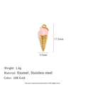 18K gold plated stainless steel pink enamel ice cream pendant with size dimensions - Enamel Ice Cream Pendant - Gold