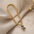 Chique gouden kralenarmband voor dames met zwarte emaille kattenhanger en zirkonia - Kat/Puppy Hanger / Goud Zwart Kat (31659)