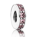 Silver bead charm featuring pink heart-shaped crystal with a polished mirror reflection - Pink/Silver