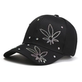 Casquette de baseball noire à la mode avec motifs de feuilles en strass colorés - Adulte / Noir