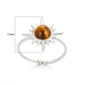 Adjustable silver sun flower ring featuring tiger eye stone and twisted rope band - Silver-Brown