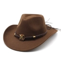 Wide brim dark brown wool felt cowboy hat with decorative braided band and floral studs - Brown