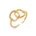 Golden open ring with woven chain link design and hand-hammered texture - Adjustable Open / Vintage Double Intertwined Open Ring