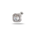 Silver square halo stud earring with clear sparkling crystal and screw back - White (Single)