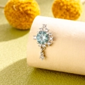 Silver cartilage stud earring with blue zircon and heart-and-arrow crystal dangles - Light Sea Blue