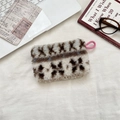 Plush vintage coin purse with colorful ethnic pattern and a pink hanging loop - Wheat Ear