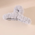 Large light grey plush shark hair clip with soft faux fur finish for autumn and winter - Light Gray