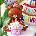 Ballon en aluminium d'ours brun tenant un cupcake rose pour décoration d'anniversaire - Ours brun avec gâteau