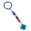 7 Chakra stone keychain with Merkaba star pendant and natural rainbow crystal beads - India Agate