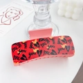Rectangular pink hair claw clip with red top surface and romantic text printing - Burning Heart - Rectangle