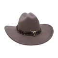 Dark gray felt cowboy hat featuring ethnic patterned band and silver bull skull ornament - Gray