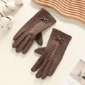 Elegant coffee brown winter gloves for women with decorative bow and touch screen feature - One Size / Wheat Ear Bow Coffee