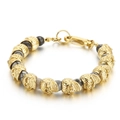 Men's punk bracelet featuring gold skull beads and grey marble stones on white surface - Gold Skull with Grey Marble Bead (KB135974-Z)