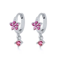 Macro detail of silver S925 earrings featuring sparkling pink star floral zircon stones - 38-Star Pink Zirconia