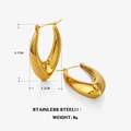 Hohle ovale Creolen aus Edelstahl mit 18K Vergoldung, Höhe 3,7 cm für Damen - Polierte Spitze U-Förmige Ohrringe / Gold