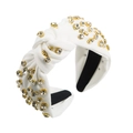 Baroque white knotted headband with sparkling rhinestones and gold metal accents - White