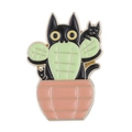 Cute black cat enamel pin designed as a green cactus plant in a pink pot accessory - Black Cat Cactus in Pink Pot