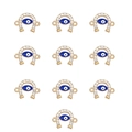 Macro view of 10pcs gold horseshoe evil eye connectors with crystals for DIY jewelry - Style 8 Gold Blue Horseshoe
