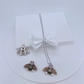 Exquisite silver bee necklace and pendant set with gold and black crystal wings - Silver Rhinestone Bee Pendant